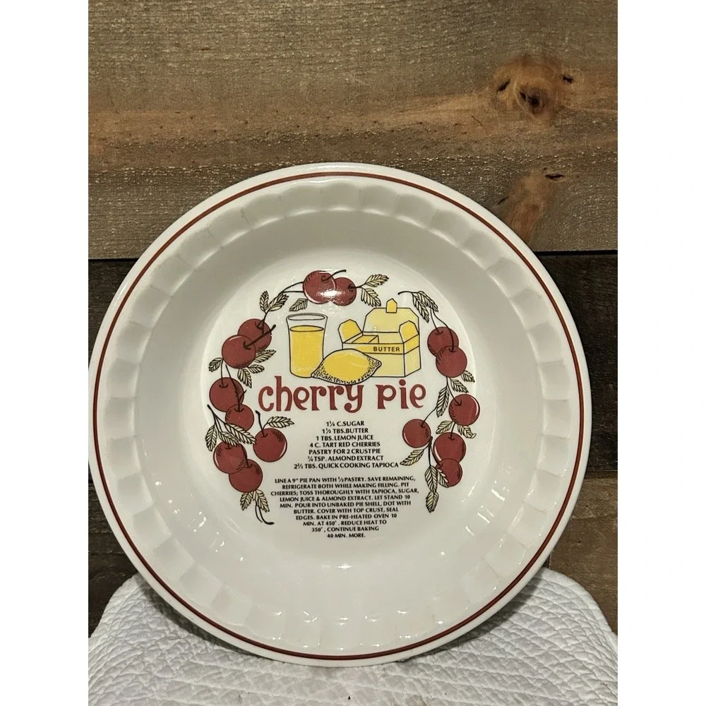 VTG Cherry Pie Dish With Printed Recipe‎ Hankook Super Strong